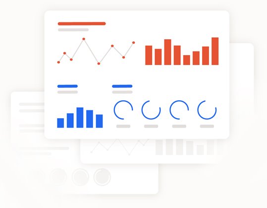 An illustrated depiction of marketing data and business reports.