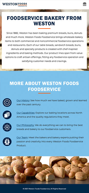 An iPhone that showcases Lightburn's web development skills for Weston Foods.