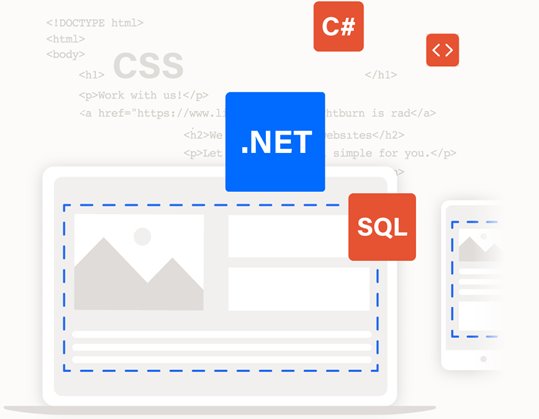 An illustrated depiction of website development featuring code languages and device screens.