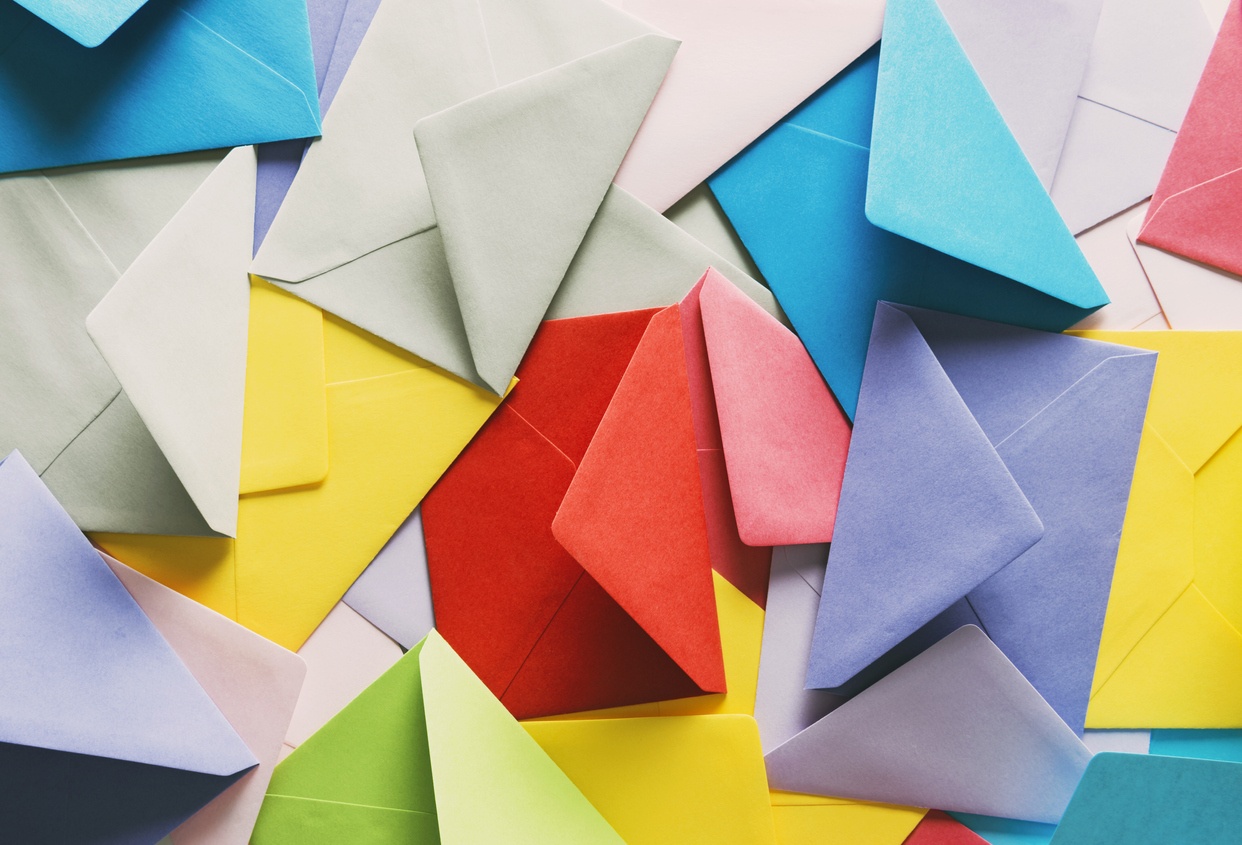 A sample of colored envelopes which are featured as a part of Lightburn's web development client profile. 