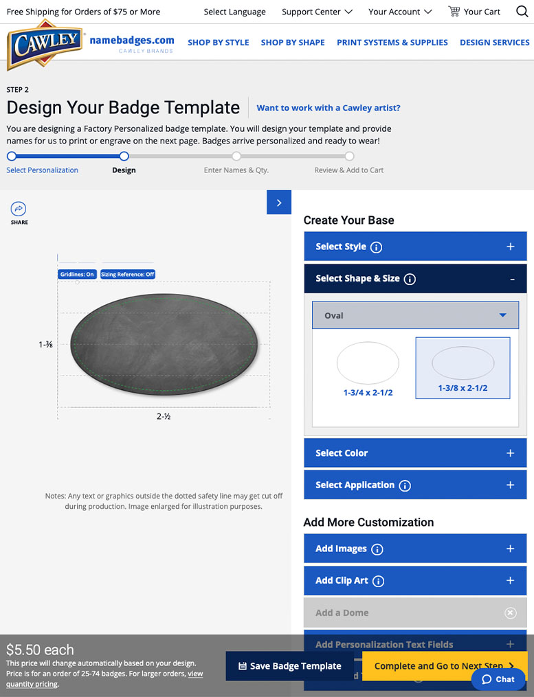 Web design name badge builder on tablet for namebadges.com