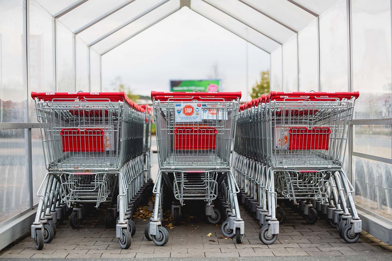 Shopping carts gathered in corral